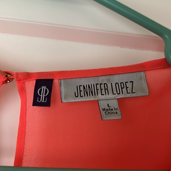 Coral, sheer blouse by Jennifer Lopez, size L.  Like new condition - Picture 2 of 5